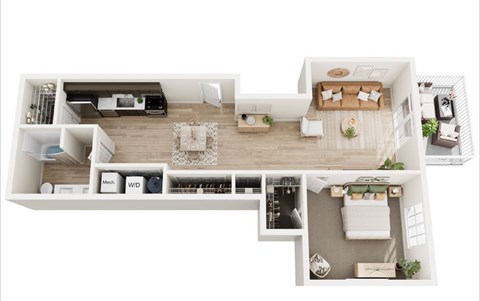 Floor plan for 1 bed, 1 bath, 925 sqft