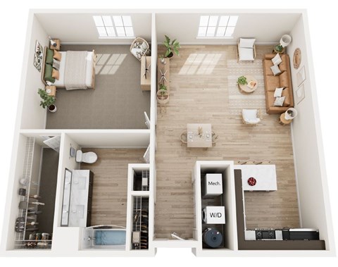 Floor plan for 1 bed, 995 sqft