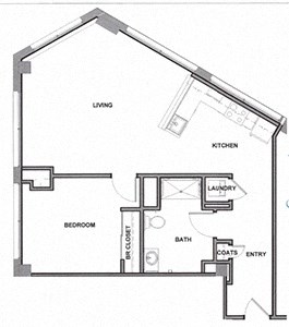 Floor plan for 1 bed, 1 bath, 1000 sqft