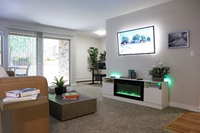 Schaumburg apartment for rent - a living room with a fireplace and a tv on the wall at Fieldpointe of Schaumburg, IL, 60173