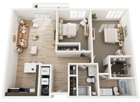 Floor plan for 2 beds, 2 baths, 1040 sqft
