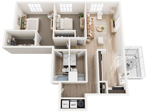Floor plan for 2 beds, 2 baths, 1175 sqft