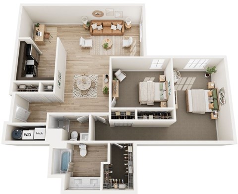 Floor plan for 2 beds, 2 baths, 1400 sqft