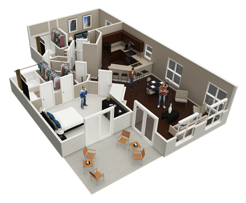 Floor plan for 2 beds, 2 baths, 1063 sqft