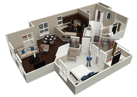 Floor plan for 2 beds, 2 baths, 1040 sqft