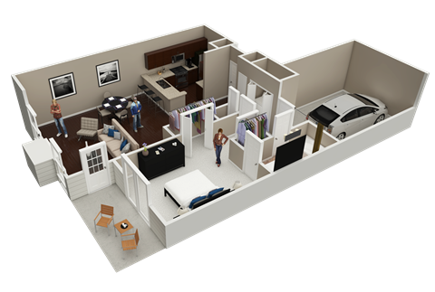 Floor plan for 1 bed, 1 bath, 860 sqft