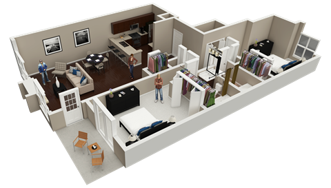 Floor plan for 2 beds, 2 baths, 1070 sqft