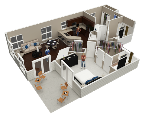 Floor plan for 2 beds, 2 baths, 1065 sqft