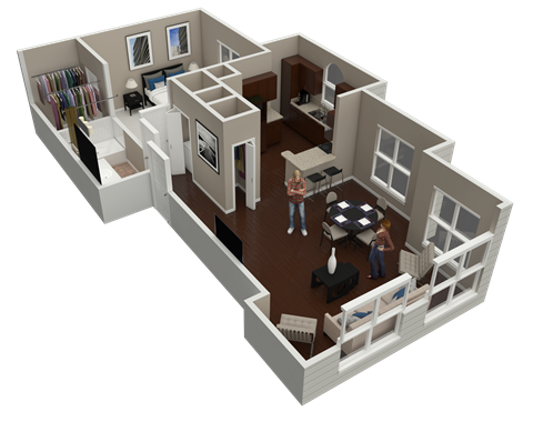 Floor plan for 1 bed, 1 bath, 787 sqft