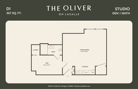 Floor plan for studio, 1 bath, 367 sqft