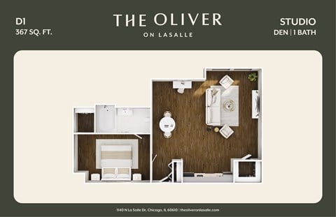 Floor plan for studio, 1 bath, 367 sqft