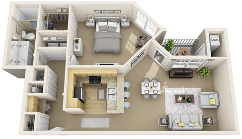 Floor plan for 1 bed, 1 bath, 928 sqft