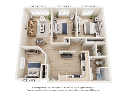 Floor plan for 3 beds, 1.5 baths, 1200 sqft