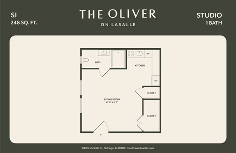 Floor plan for studio, 1 bath, 248 sqft