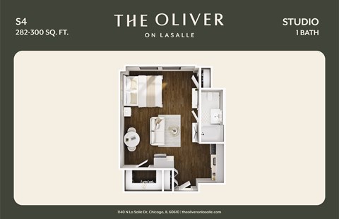 Floor plan for studio, 1 bath, 282 sqft