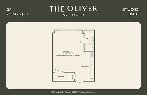 Floor plan for studio, 1 bath, 313 sqft
