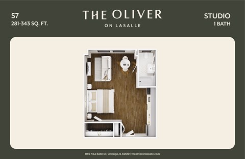 Floor plan for studio, 1 bath, 343 sqft