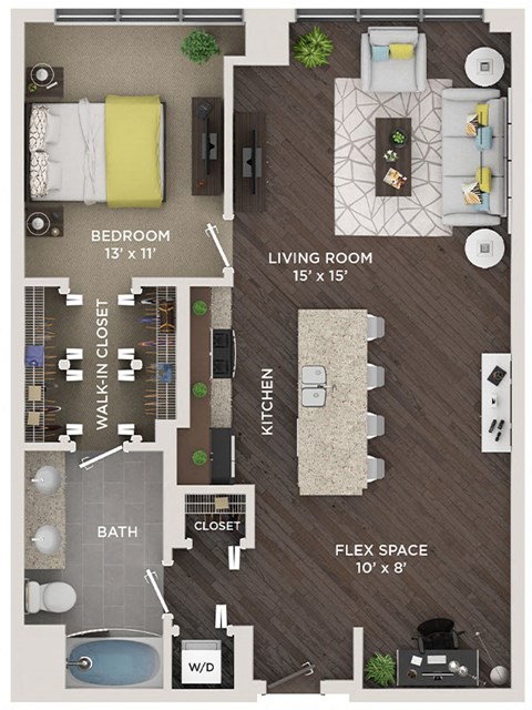 Floor plan for 1 bed, 1 bath, 935 sqft