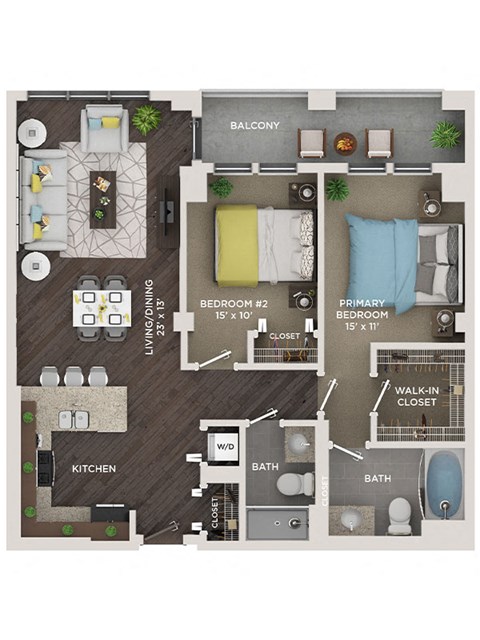 Floor plan for 2 beds, 2 baths, 1200 sqft