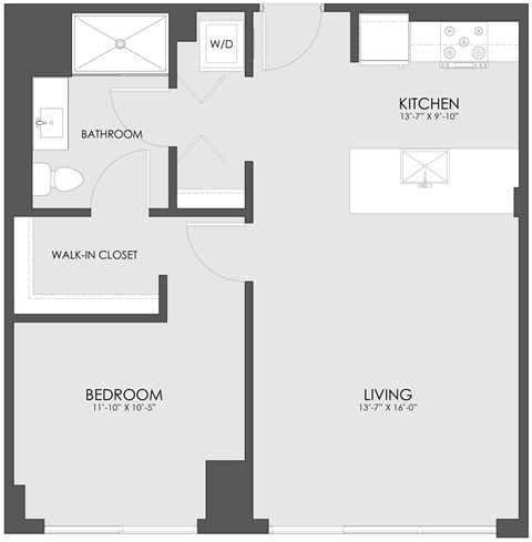 Floor plan for 1 bed, 1 bath, 742 sqft