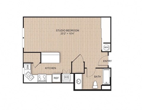 Floor plan for studio, 1 bath, 571 sqft
