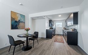 Nashville apartment for rent - The Canvas one and two bedroom apartments Nashville dining room with a round table and chairs.