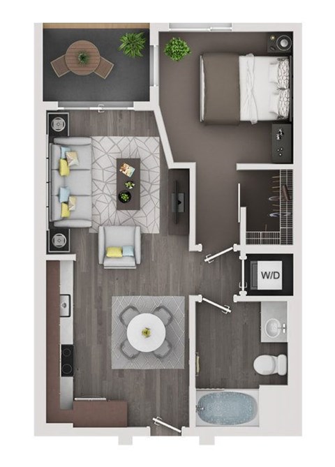 Floor plan for 1 bed, 1 bath, 585 sqft