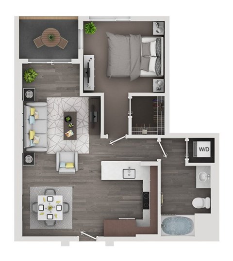 Floor plan for 1 bed, 1 bath, 721 sqft
