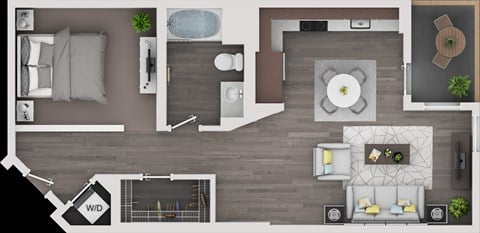 Floor plan for 1 bed, 1 bath, 760 sqft