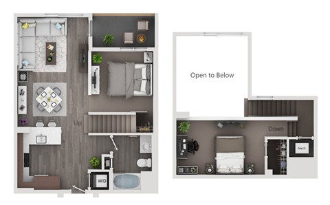 Floor plan for 1 bed, 1 bath, 943 sqft