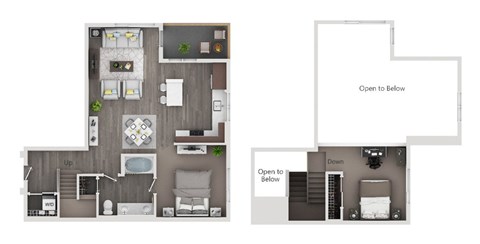 Floor plan for 1 bed, 1 bath, 1071 sqft