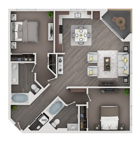 Floor plan for 2 beds, 2 baths, 1191 sqft