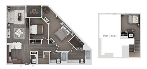 Floor plan for 2 beds, 2 baths, 1308 sqft
