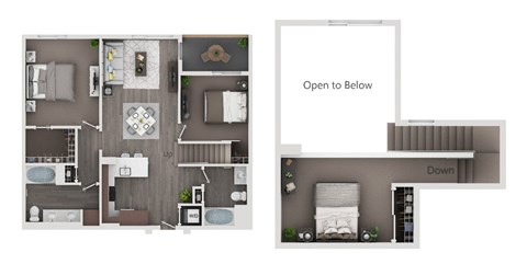 Floor plan for 2 beds, 2 baths, 1309 sqft
