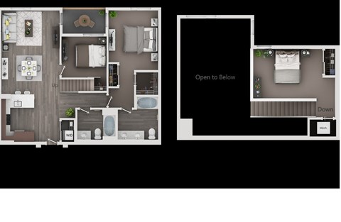 Floor plan for 2 beds, 2 baths, 1347 sqft