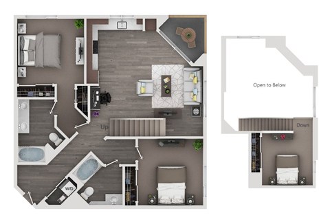 Floor plan for 2 beds, 2 baths, 1347 sqft