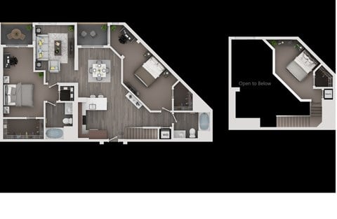 Floor plan for 2 beds, 2 baths, 1672 sqft