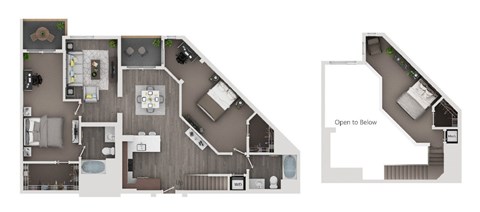Floor plan for 2 beds, 2 baths, 1705 sqft