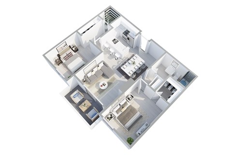 Floor plan for 2 beds, 2 baths, 1050 sqft