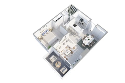 Floor plan for 1 bed, 1 bath, 725 sqft