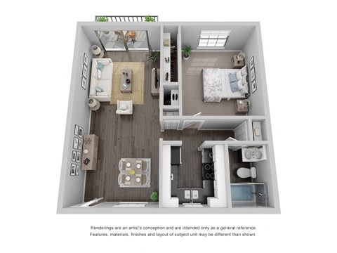 Floor plan for 1 bed, 1 bath, 725 sqft