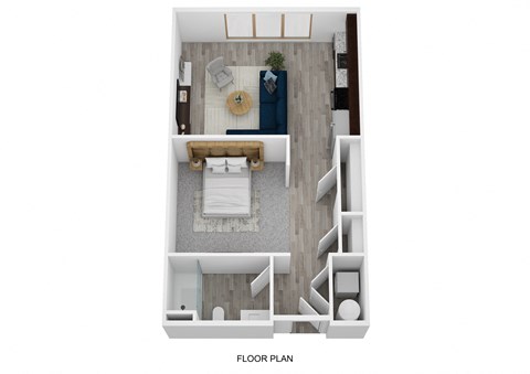 Floor plan for studio, 1 bath, 569 sqft