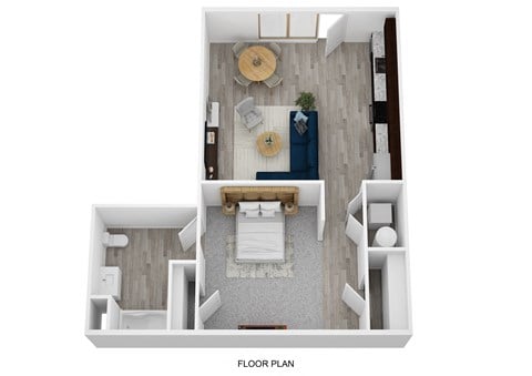 Floor plan for studio, 1 bath, 687 sqft
