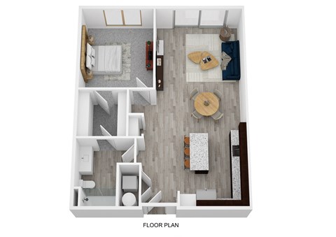 Floor plan for 1 bed, 1 bath, 775 sqft