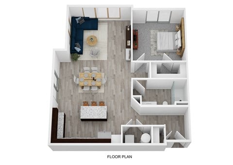 Floor plan for 1 bed, 1 bath, 855 sqft