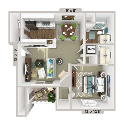Floor plan for 1 bed, 1 bath, 704 sqft