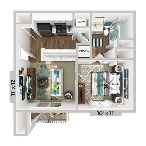 Floor plan for 1 bed, 1 bath, 500 sqft