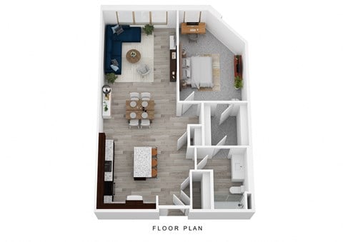Floor plan for 1 bed, 1 bath, 821 sqft