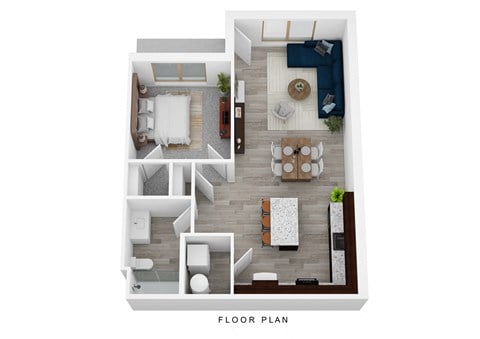 Floor plan for 1 bed, 1 bath, 673 sqft
