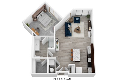 Floor plan for 1 bed, 1 bath, 717 sqft